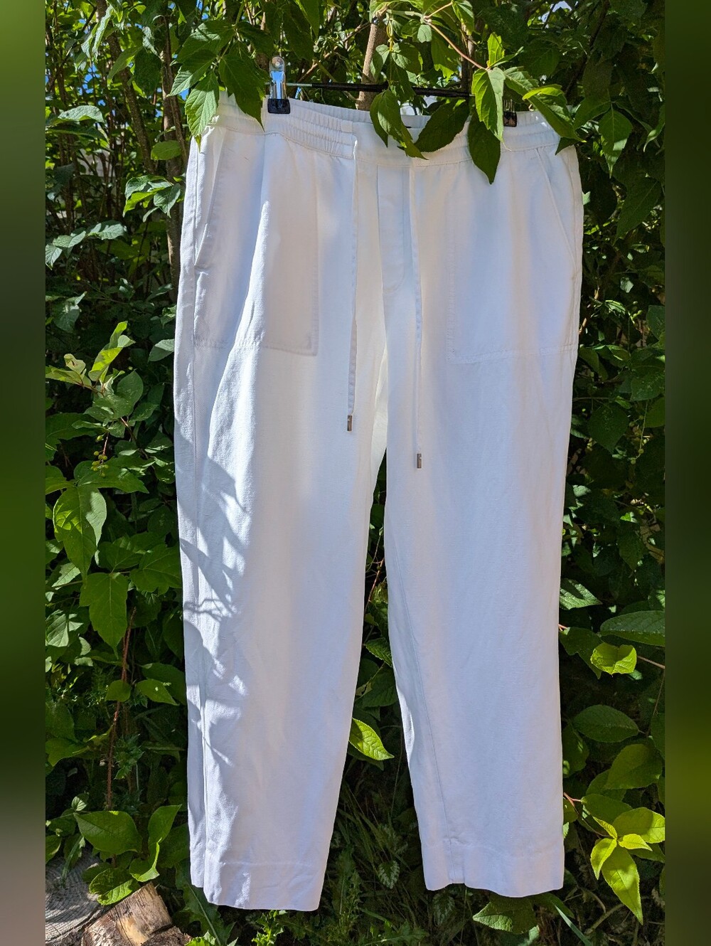 BANANA REPUBLIC White Linen Blend Pants Coastal Grandmother Cropped Breezy - Picture 11 of 17